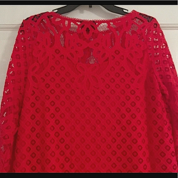 NWOT Rafaella Red Lace Top w/Solid Inside Cami (M) - Picture 7 of 8